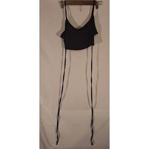 Black Tie Back Sleeveless Crop‎ Top Casual Everyday Party Going Out